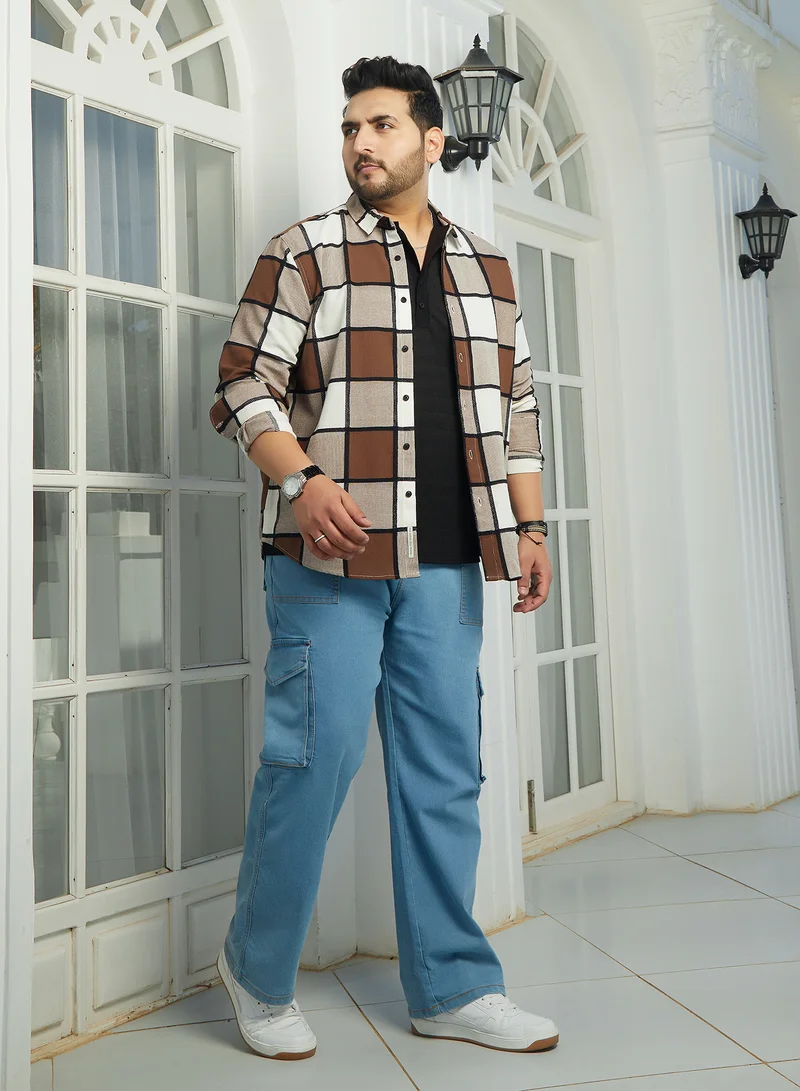 Instafab Plus Instafab Plus Men's Russet Brown Outlined-Buffalo Regular Shirt For Casual Wear | Spread Collar | Long Cuffed Sleeves | Button Closure | Plus Size Shirt Crafted With Comfort Fit For Everyday Wear