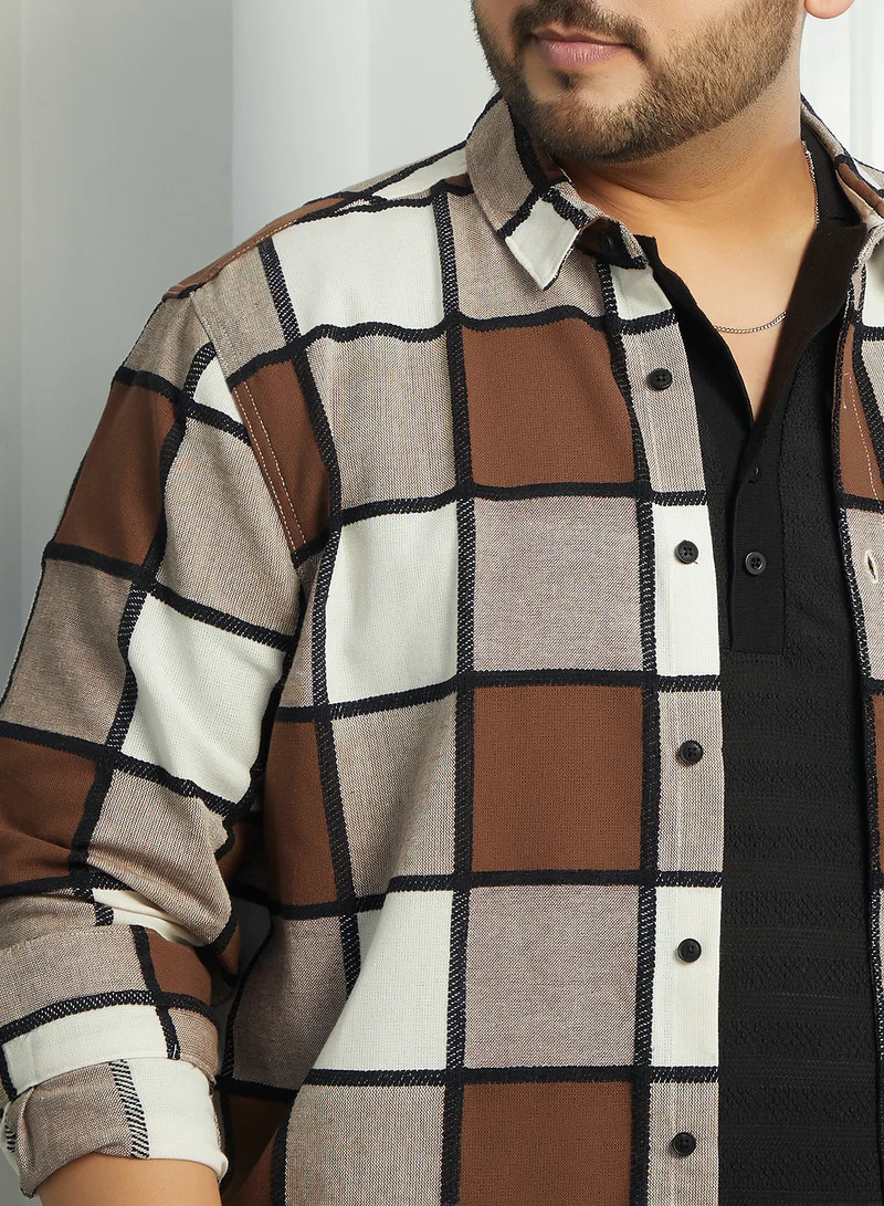 Instafab Plus Instafab Plus Men's Russet Brown Outlined-Buffalo Regular Shirt For Casual Wear | Spread Collar | Long Cuffed Sleeves | Button Closure | Plus Size Shirt Crafted With Comfort Fit For Everyday Wear