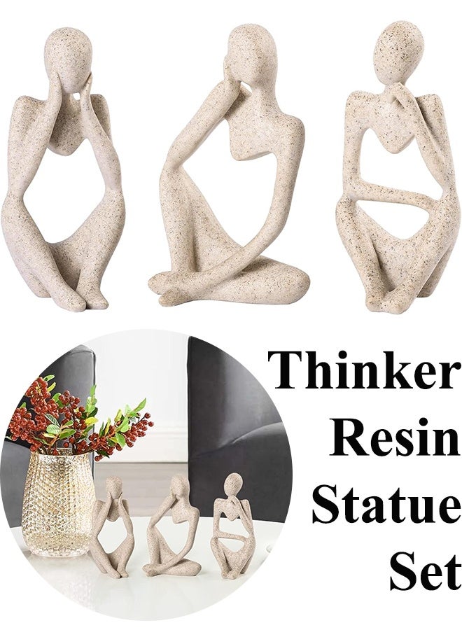 Thinker Statues Home Decor Set of 3 Pcs Grey Resin Trendy Abstract Art Sculpture Collectible Figurines Home Office Bookshelf Bedrooms Living Room Coffee Shops Desktop Decoration Aesthetic Ornaments - Image 1