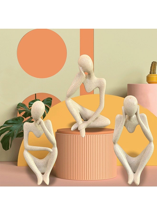 Thinker Statues Home Decor Set of 3 Pcs Grey Resin Trendy Abstract Art Sculpture Collectible Figurines Home Office Bookshelf Bedrooms Living Room Coffee Shops Desktop Decoration Aesthetic Ornaments - Image 5