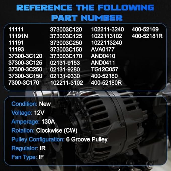 YOMALL Alternator 11191 for 07-11 Azera for 07-10 Entourage for 07-09 Santa Fe for 06-08 Sonata for 07-12 Veracruz for 09-11 Borrego for 06-10 Sedona for 07-09 Sorento 3.3L 3.8L 130A 6PK 11191N - Image 3