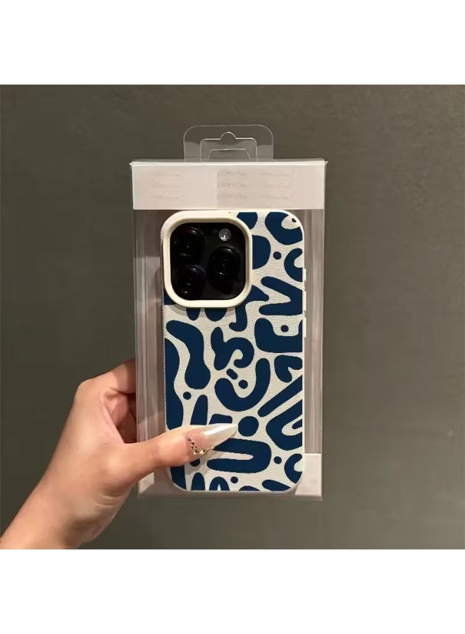 تيمو جراب أيفون أبيض على شكل ليشي مع نمط ملمس أزرق داكن عشوائي، يُعتبر هدية عيد ميلاد رائعة،مضاد للصدمات والخدوش متوافق مع ايفون 15 برو - Image 2