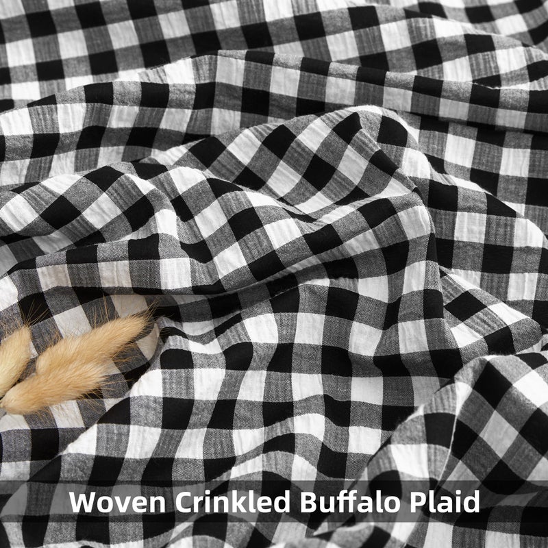 ZJDECOR Black White Buffalo Plaid Ruffle Curtains 84 Inches Long,Woven Crinkled Not-See-Through Sheer Drapes,Rustic Shabby Chic Window Treatment for Bedroom Living Room,Rod Pocket,40"Wx84"L,Pack of 2 - Image 5