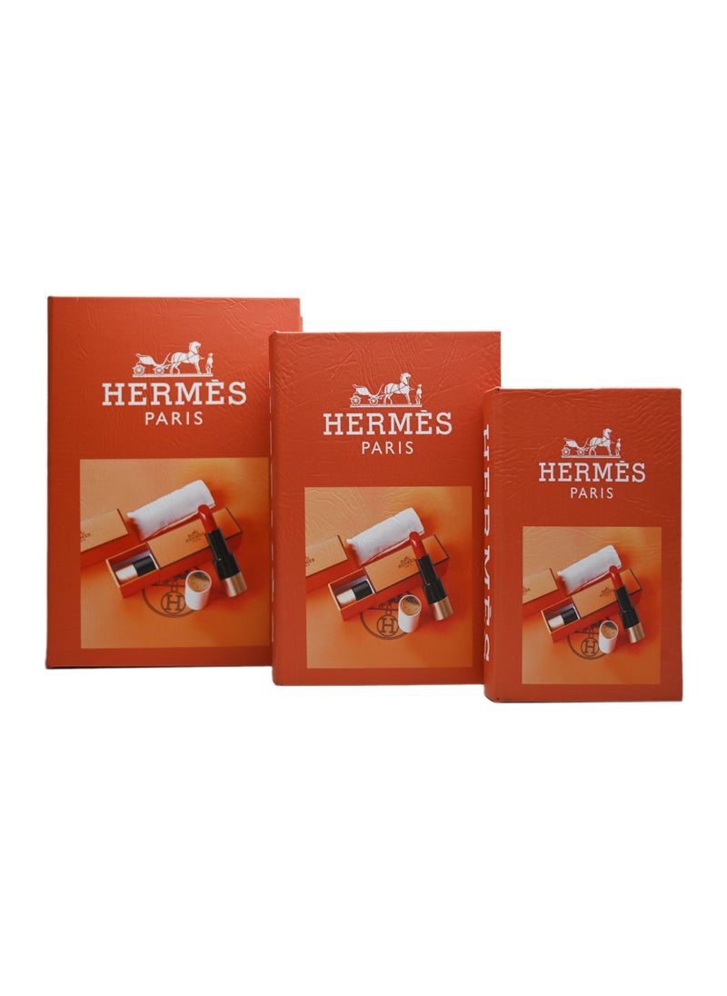 Generic - 3-Piece Set Hermes Fake Book And Storage Box/ Bookshelf Decor/ Stackable Book Decor/ Secret Storage Box Faux Books / Faux Books For Decoration / Decor Books Gift For Friends & Family - Image 1