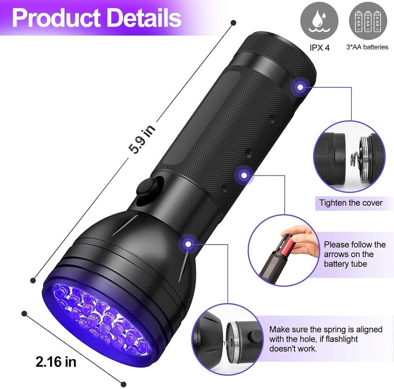 NEXT GEEK 51 LED UV Flashlight Ultraviolet Torch 395-400nm ip55 Water Resistant with 3xAA Battery Used for Pet Urine Detection, Dry Stains, Bed Bugs, Scorpions, Document Verification and Much More - Image 5