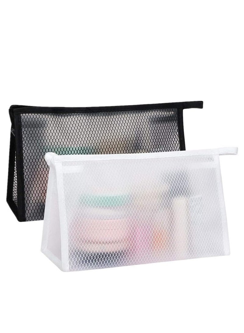 Rubik حقيبتان شفافتان من الشبك لمنتجات التجميل، منظم مكياج للسفر بأكياس بسحاب للرجال والنساء (23x15x9 سم) (أسود/أبيض) - Image 1