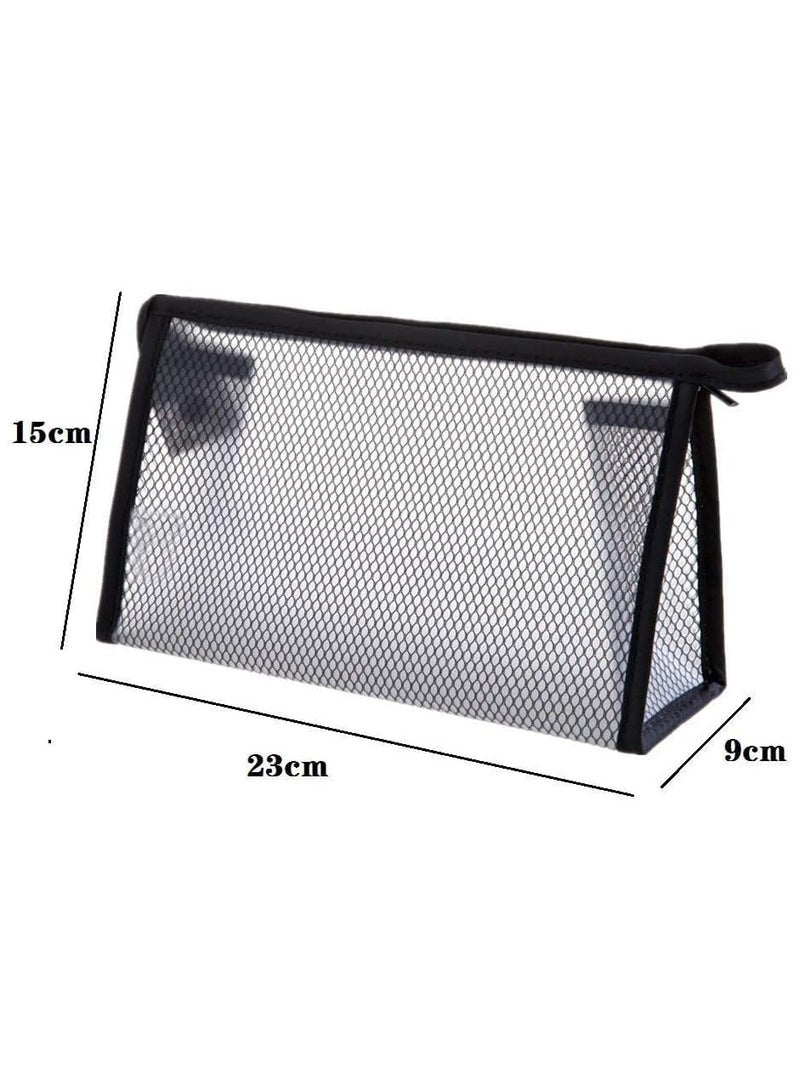 Rubik حقيبتان شفافتان من الشبك لمنتجات التجميل، منظم مكياج للسفر بأكياس بسحاب للرجال والنساء (23x15x9 سم) (أسود/أبيض) - Image 3