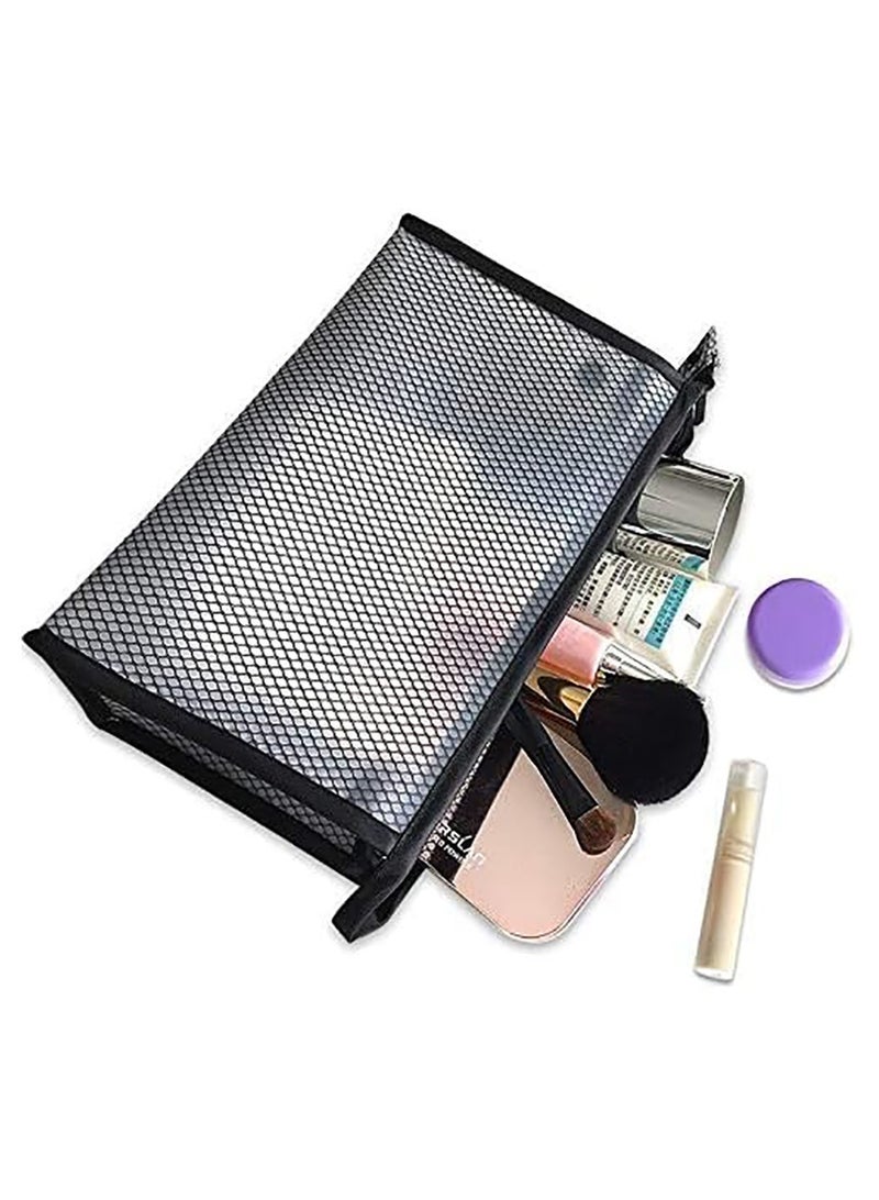 Rubik حقيبتان شفافتان من الشبك لمنتجات التجميل، منظم مكياج للسفر بأكياس بسحاب للرجال والنساء (23x15x9 سم) (أسود/أبيض) - Image 5