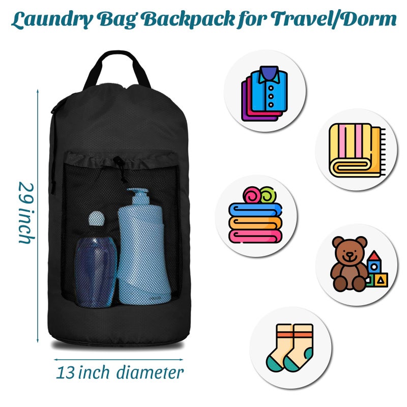 iaodia Laundry Bag Backpack Large Travel Laundry Backpack with Adjustable Shoulder Straps Portable Hamper Bag for College, Dorm, Apartment Camp(Black) - Image 2