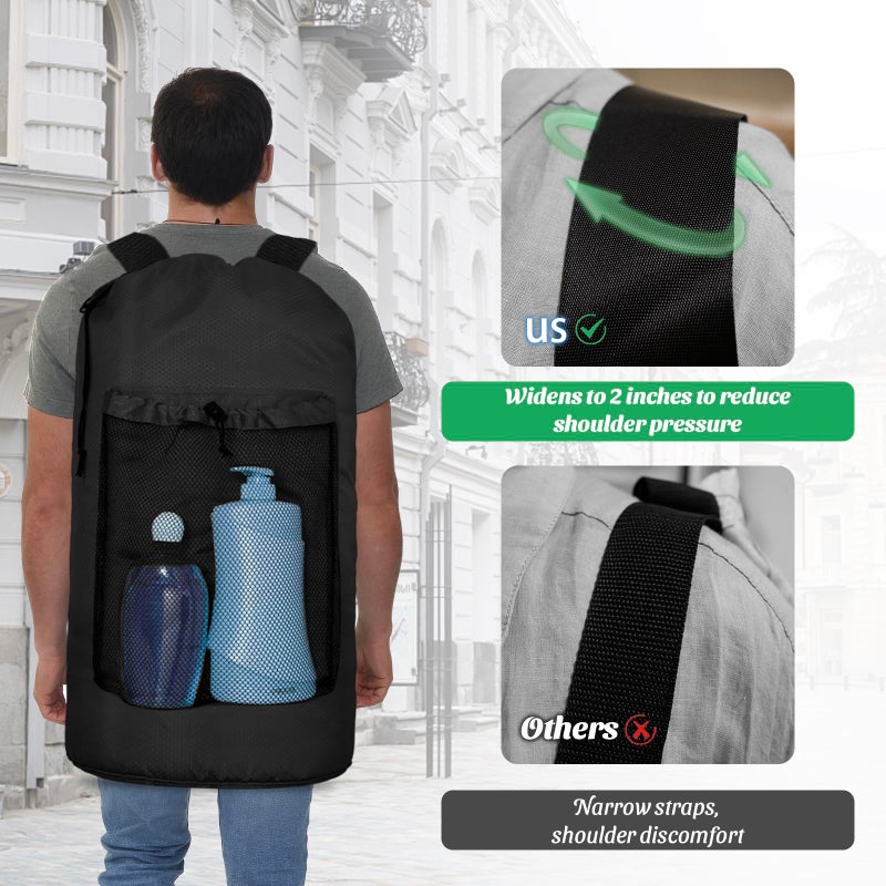 iaodia Laundry Bag Backpack Large Travel Laundry Backpack with Adjustable Shoulder Straps Portable Hamper Bag for College, Dorm, Apartment Camp(Black) - Image 4