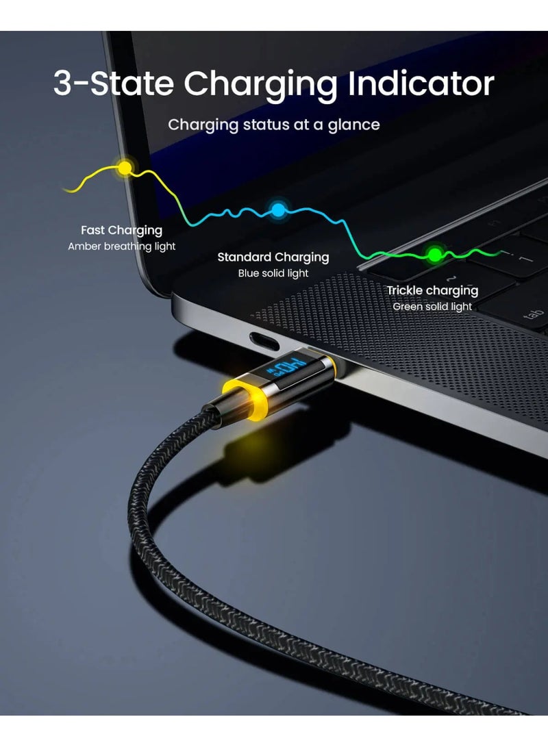 AOHI Magline+ 140W Nylon USB-C to USB-C Cable with LED Display, 1.2m Type-C Fast Charging Cable Cord, Compatible with iPhone 17 Pro Max, Galaxy, MacBook Pro/Air, iPad Pro/Air, Pixel and More - Image 3