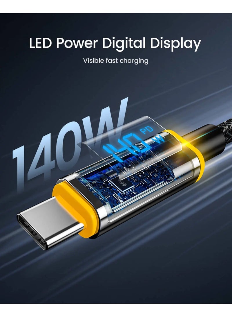AOHI Magline+ 140W Nylon USB-C to USB-C Cable with LED Display, 1.2m Type-C Fast Charging Cable Cord, Compatible with iPhone 17 Pro Max, Galaxy, MacBook Pro/Air, iPad Pro/Air, Pixel and More - Image 2