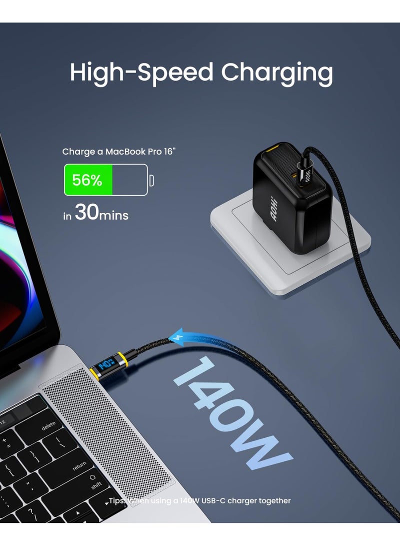 AOHI Magline+ 140W Nylon USB-C to USB-C Cable with LED Display, 1.2m Type-C Fast Charging Cable Cord, Compatible with iPhone 17 Pro Max, Galaxy, MacBook Pro/Air, iPad Pro/Air, Pixel and More - Image 4