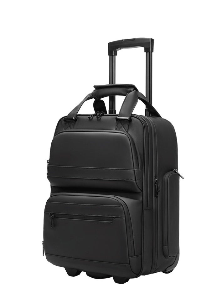 Skycare Carry-On Backpack Underseat Multi-functional, 18-inch Lightweight Overnight Suitcase with Smooth Wheels for Travel Business (Black, Carry-On 18-Inch)