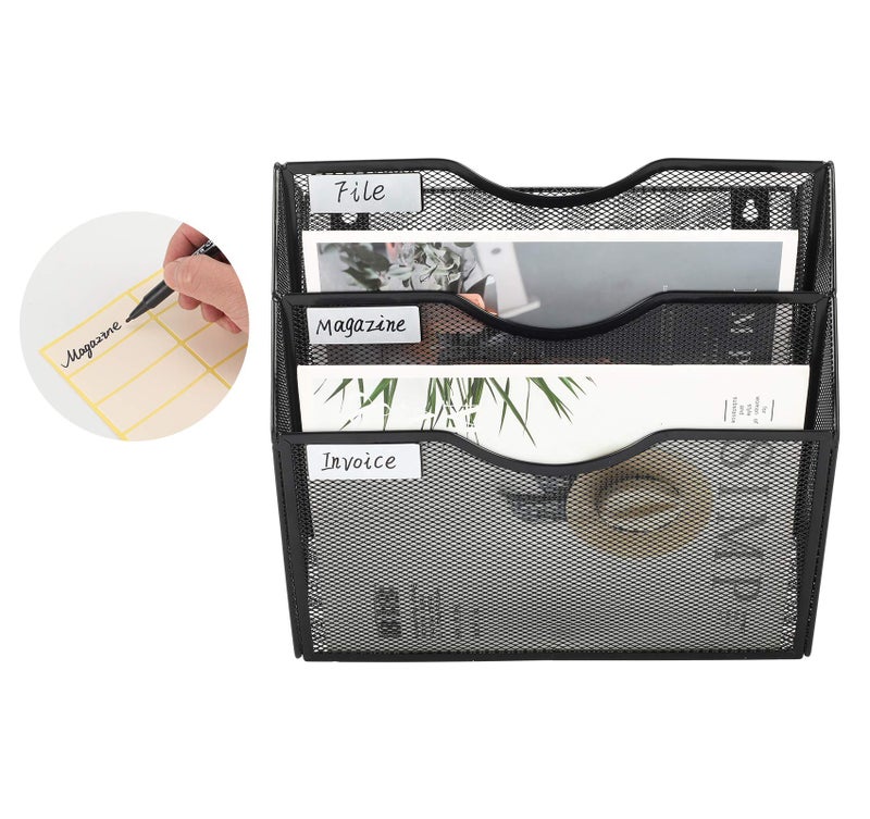 EasyPAG Hanging Wall File Organizer, 3 Pocket Wall Mounted Mail Organizer, Vertical Document Folder Holder with Nametag Label, Space Saving Paper Storage Magazine Rack for Office Home School, White - Image 2