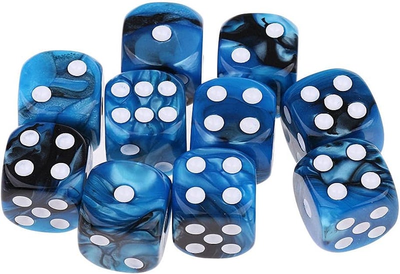 klarako 10pcs/Pack 6 sided Dice Translucent Acrylic Dice Game  Blue Black, 16mm - Image 1