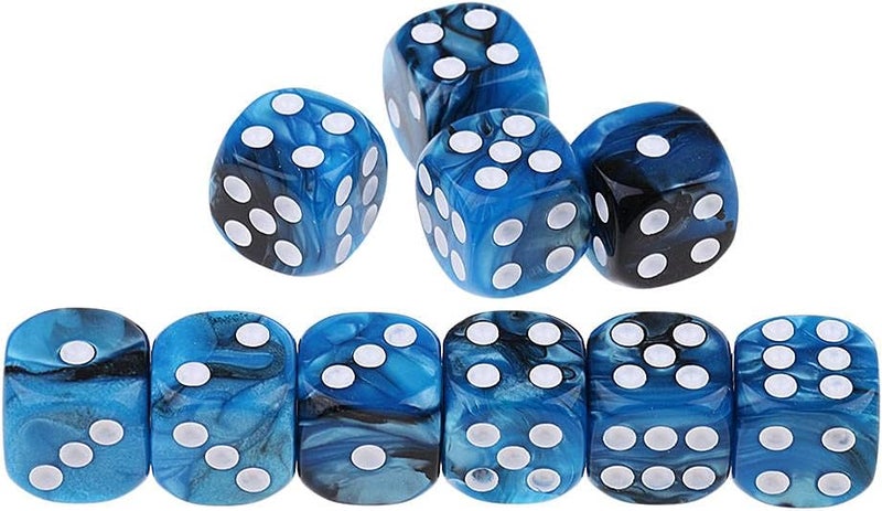 klarako 10pcs/Pack 6 sided Dice Translucent Acrylic Dice Game  Blue Black, 16mm - Image 4