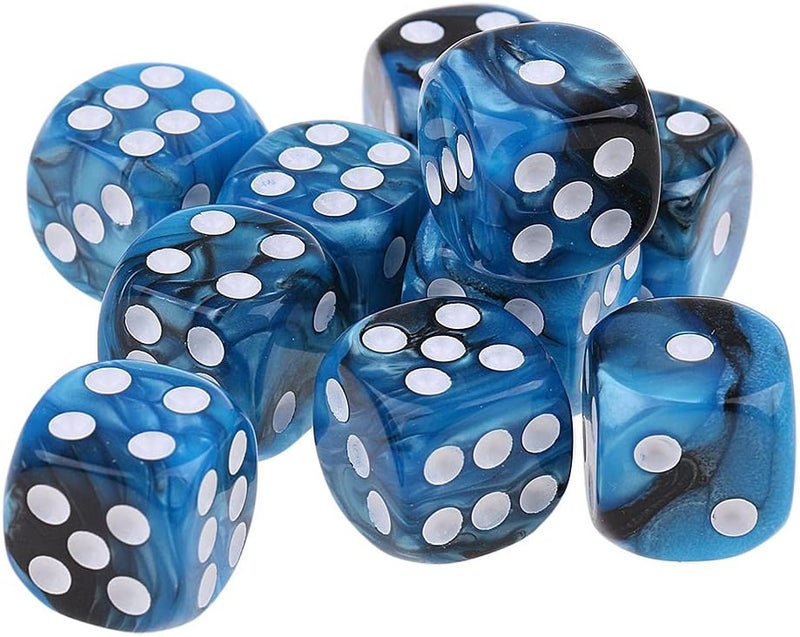 klarako 10pcs/Pack 6 sided Dice Translucent Acrylic Dice Game  Blue Black, 16mm - Image 5