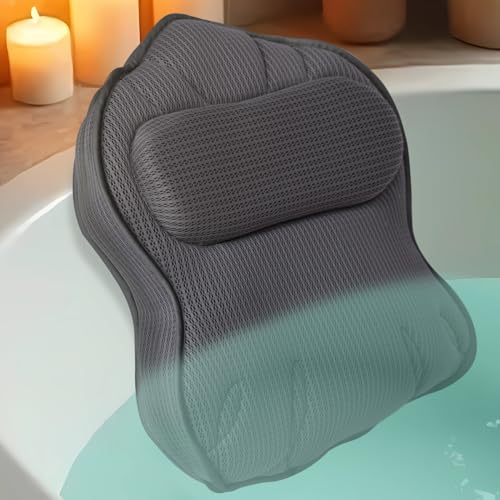 Idle Hippo Extra Thick Bath Pillows for Tub-Luxury Bathtub Pillow for Head Neck and Back Support, Soft 4D Air Mesh Bath Pillow with Strong Suction Cups, Relaxing Bath Accessories Spa Gifts for Women - Image 1