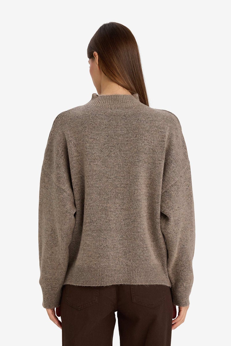 DeFacto Beige Woman Oversize Fit Half Turtleneck Knitwear Pullover Casual - Image 5