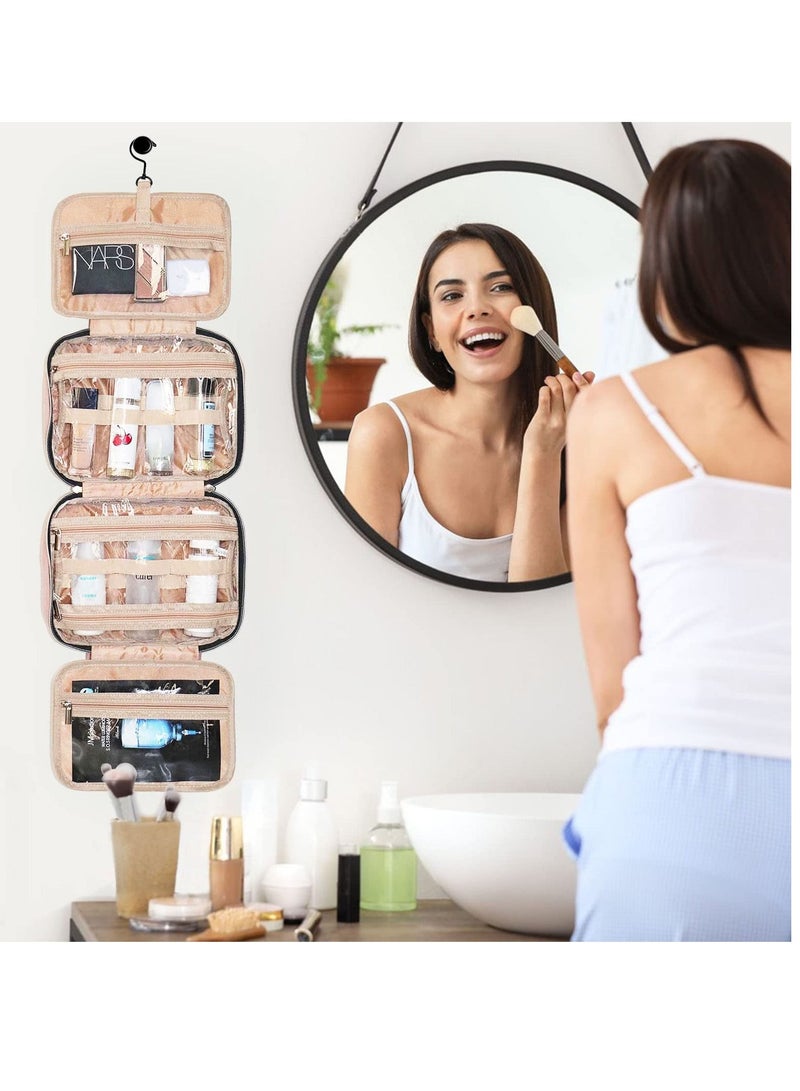 KASTWAVE Hanging Toiletry Bag, 4 Compartments Large Travel Makeup Bag Waterproof, Portable Cosmetic Toiletries Storage, Pink Wash Bag for Women, Men - Image 4