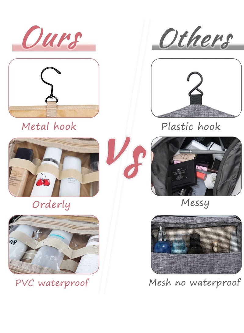 KASTWAVE Hanging Toiletry Bag, 4 Compartments Large Travel Makeup Bag Waterproof, Portable Cosmetic Toiletries Storage, Pink Wash Bag for Women, Men - Image 5