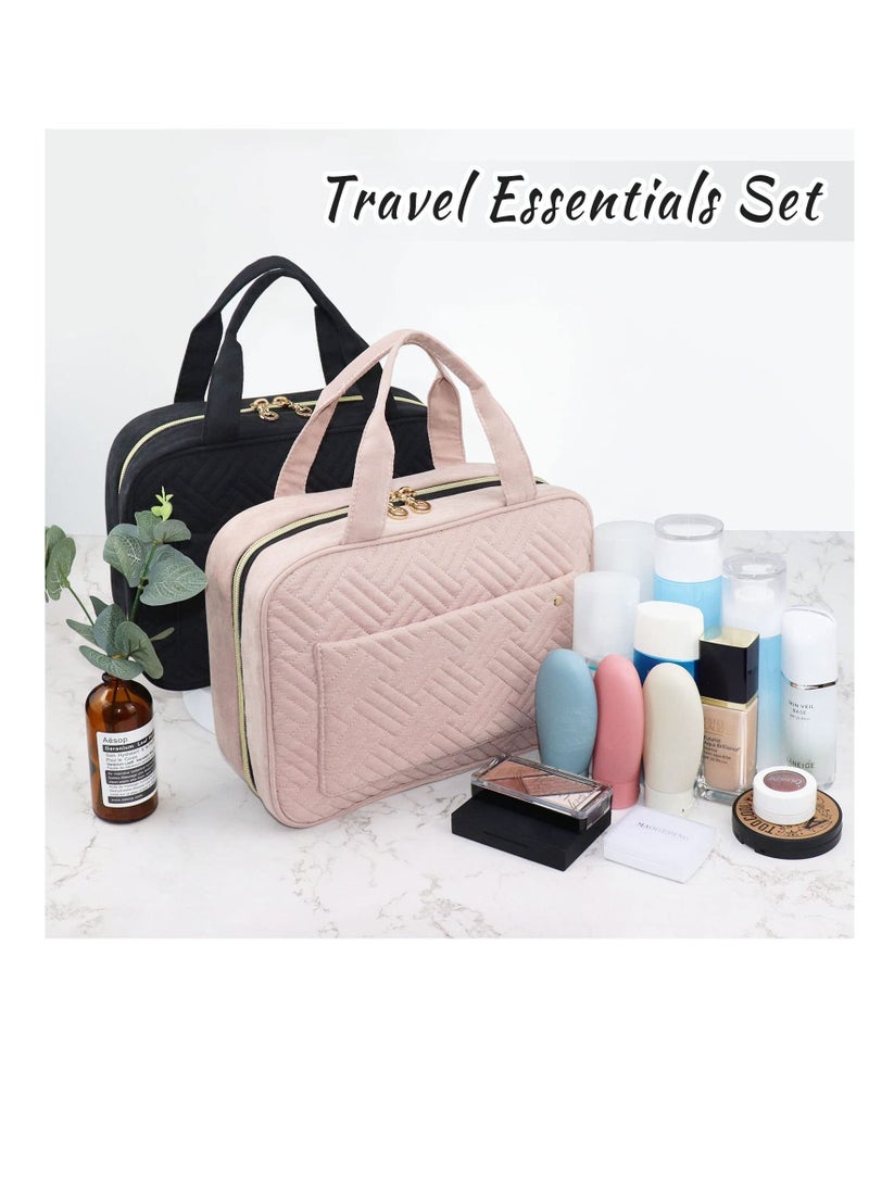 KASTWAVE Hanging Toiletry Bag, 4 Compartments Large Travel Makeup Bag Waterproof, Portable Cosmetic Toiletries Storage, Pink Wash Bag for Women, Men - Image 2