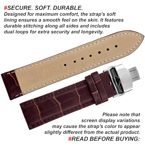 DBLACK ''HOOK'' Leather Watch Strap with Butterfly Lock, Bamboo Design Pattern Full Padded Watch Belt // For 18mm, 20mm, 22mm, or 24mm Watch Band (Choose Your Size & Color) (Maroon, 24mm) - Image 4