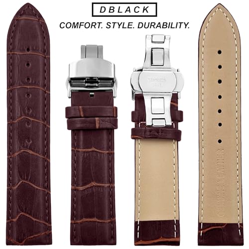 DBLACK ''HOOK'' Leather Watch Strap with Butterfly Lock, Bamboo Design Pattern Full Padded Watch Belt // For 18mm, 20mm, 22mm, or 24mm Watch Band (Choose Your Size & Color) (Maroon, 24mm) - Image 5
