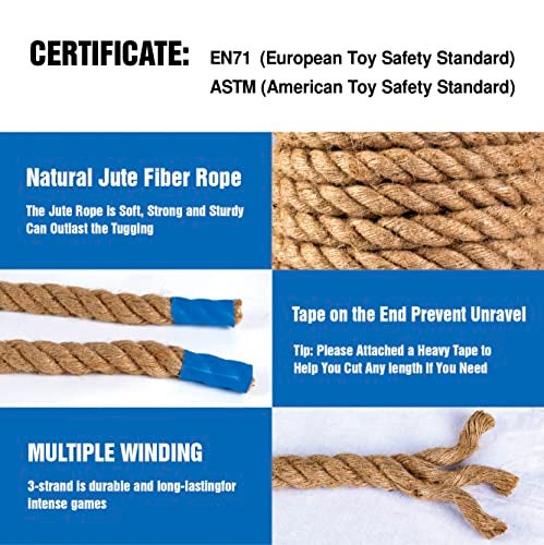 GOTHINK Tug of War Rope with Flag for Kids and Adults Soft Natural Jute Fiber Rope for Field Day Team Building Party Game Camping Backyard Outdoor Games 20ft LongBrown - Image 5