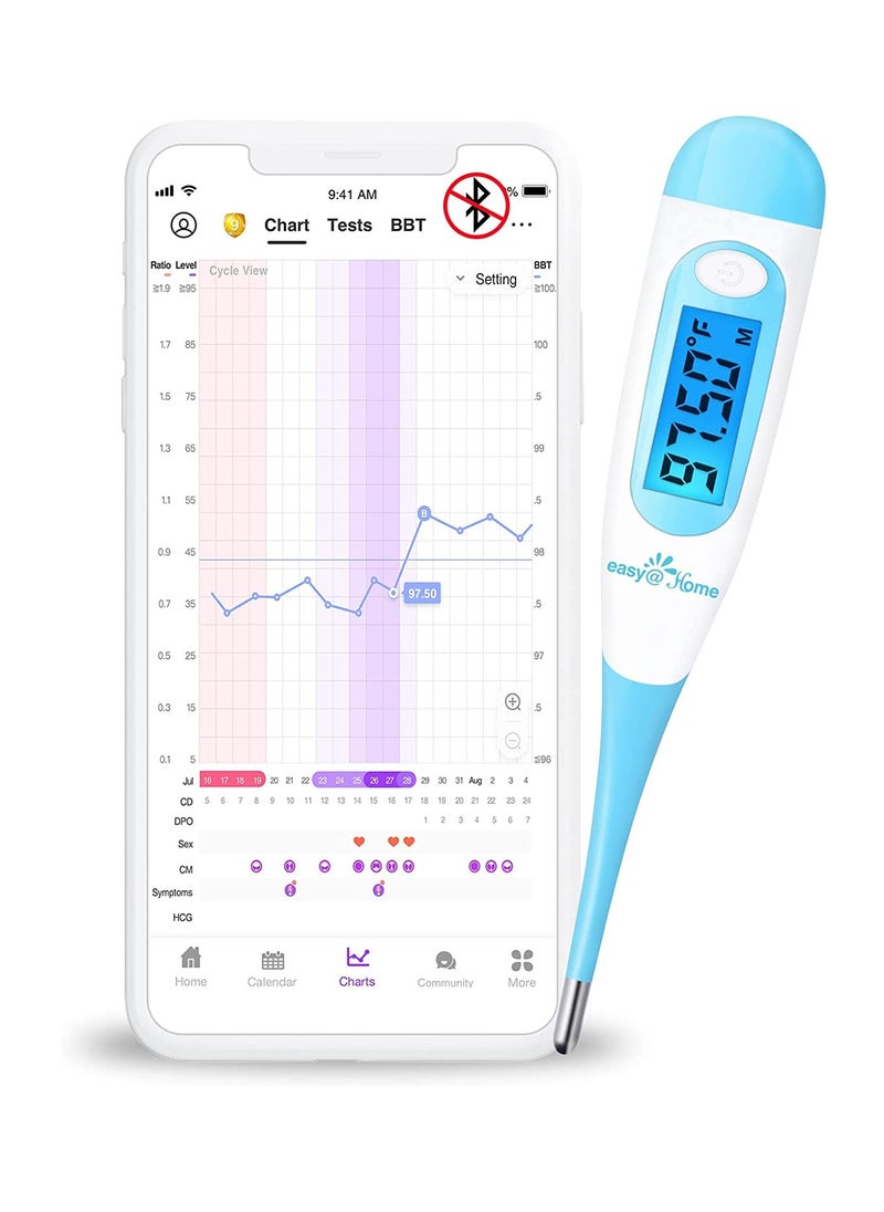 إيزي آت هوم - مقياس حرارة أساسي رقمي من Easy @ Home مزود بشاشة LCD بإضاءة خلفية زرقاء ، دقة عالية تبلغ 1/100 درجة واستدعاء الذاكرة ، وليس مزودًا بتقنية البلوتوث ، ومُحدَّث EBT-100B (أزرق) - Image 1