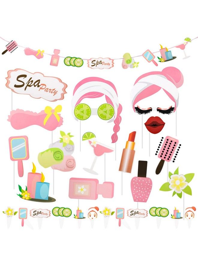 Fowecelt 29Pcs Spa Birthday Party Supplies For Girls With Spa Photo Booth Props Kids Spa Cupcake Toppers Banner Spa Theme Party Favor Decor Women Spa Day Makeup Decor - Image 2