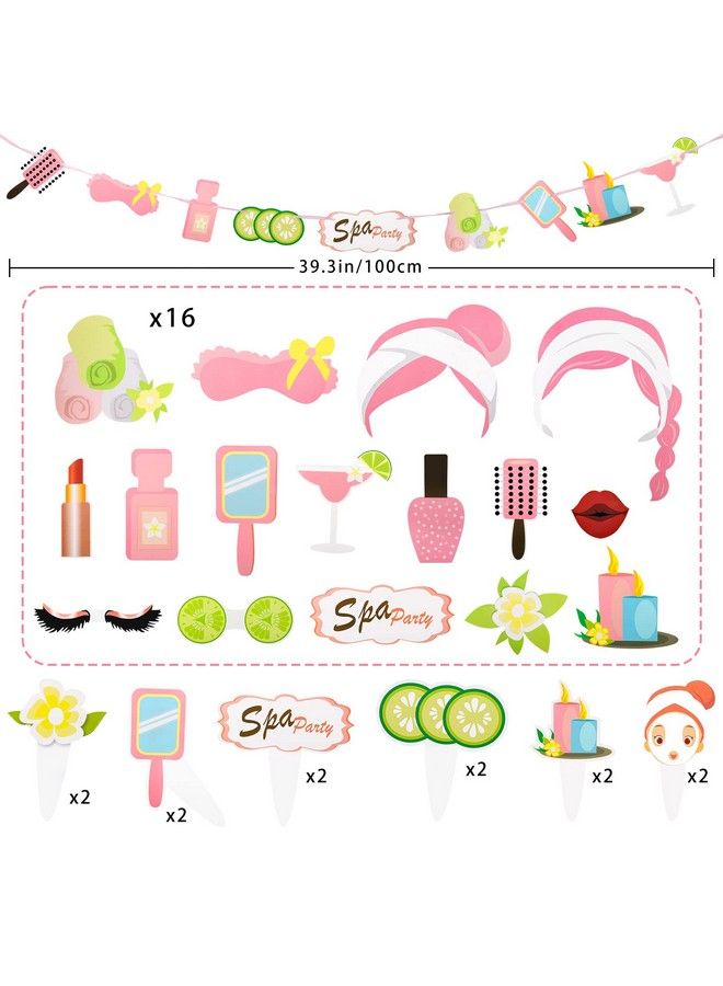 Fowecelt 29Pcs Spa Birthday Party Supplies For Girls With Spa Photo Booth Props Kids Spa Cupcake Toppers Banner Spa Theme Party Favor Decor Women Spa Day Makeup Decor - Image 3