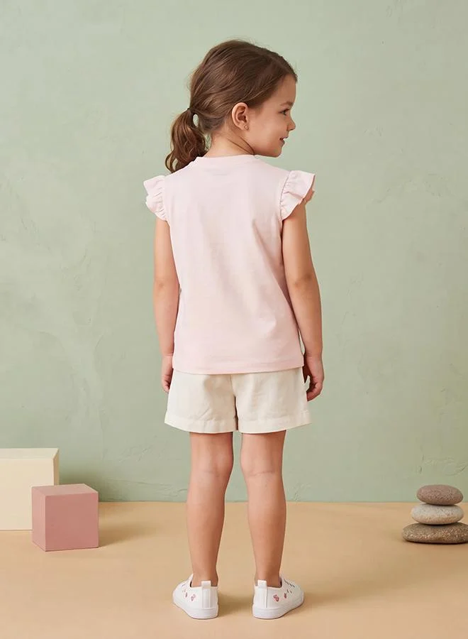 أطفال وأكثر Babies & More Newborn Girls Brown Frill Sleeve T-Shirt