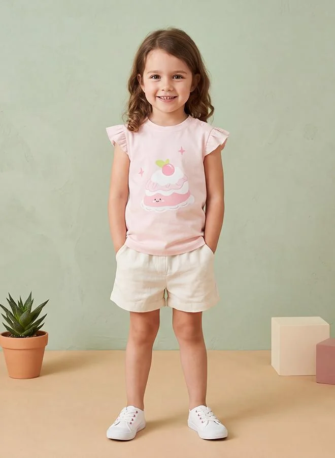 أطفال وأكثر Babies & More Newborn Girls Brown Frill Sleeve T-Shirt