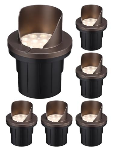 LEONLITE Dia. 4 Inch Well Lights Landscape LED In Ground, Shielded Top, 3000K Warm White, 12-24V AC/DC CRI90 Low Voltage Garden Landscaping, Oil Rubbed Bronze Aluminum Housing, Pack of 6 - Image 1