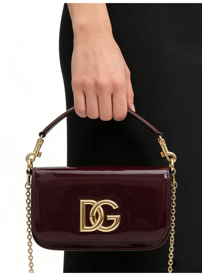 D&G Dolce&Gabbana purple red patent leather handbag - DG decorative logo, detachable chain strap, luxurious designer handbag, suitable for formal and daily use (Saudi version) - Image 2