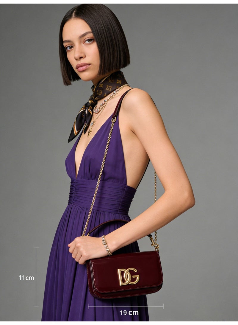 D&G Dolce&Gabbana purple red patent leather handbag - DG decorative logo, detachable chain strap, luxurious designer handbag, suitable for formal and daily use (Saudi version) - Image 4