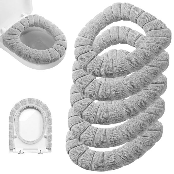 5 PACK THICKER BATHROOM TOILET SEAT COVER PADS SOFT WARMER TOILET SEAT CUSHION COVER STRETCHABLE WASHABLE FIBER CLOTH EASY INSTALLATION COMFORTABLE TOILET LID SEAT COVERPUMPKINGRAY