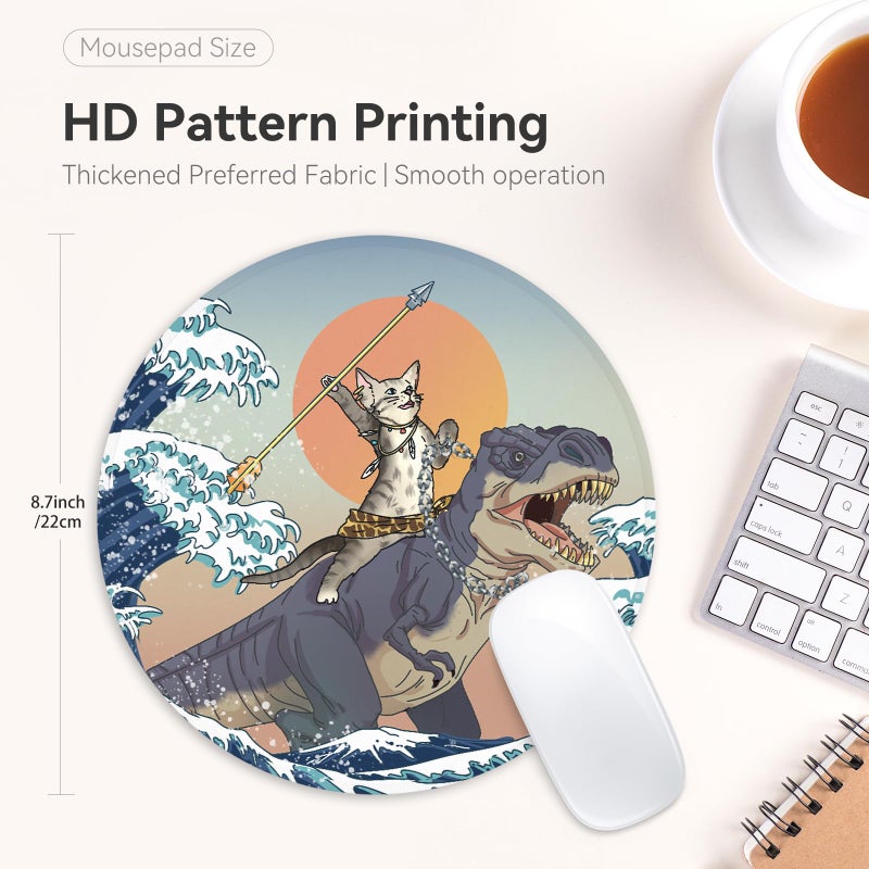 Adastrah Cat and Dinosaur Round Mouse Pad,Funny Small Mouse Pad with Non-Slip Rubber Base,Mouse Mat,Home Office Decor Desk Accessories,8.7inch Round Mouse Pad - Image 4
