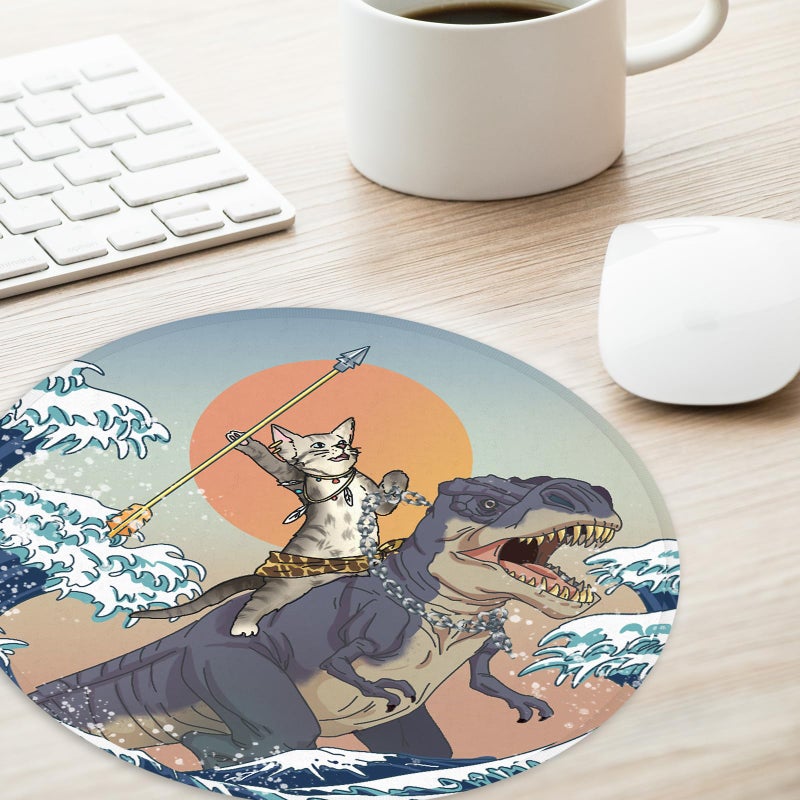 Adastrah Cat and Dinosaur Round Mouse Pad,Funny Small Mouse Pad with Non-Slip Rubber Base,Mouse Mat,Home Office Decor Desk Accessories,8.7inch Round Mouse Pad - Image 3