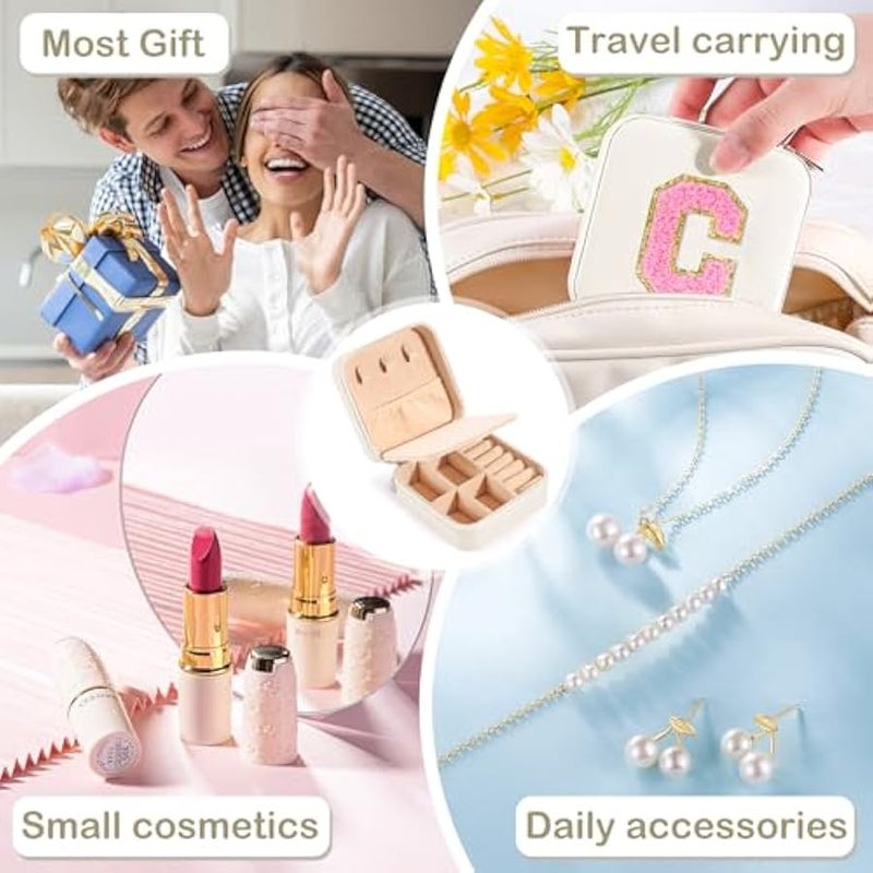 Small Travel Jewelry Case with Initial Jewelry Box Mini Jewelry Organizer Holder for Women Portable Personalized Teens Girls Birthday Gifts for Friends Sister Mom Bridesmaid Her（White C） - Image 2