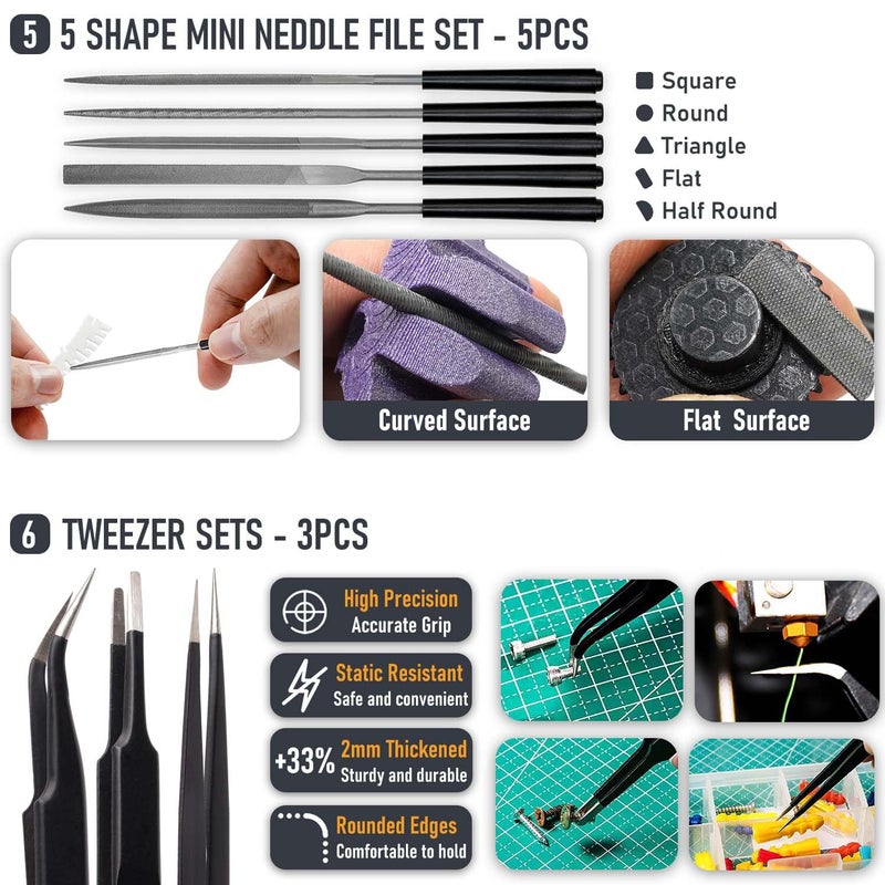 QeeaHuuo 3D Printer Tools Kit, Quality 3D Printing Tool Kit for Model Finishing/Deburring/Drilling, 3D Printer Accessories for All FDM/SLA Printers Removing Support, Cutting Filament, Cleaning Nozzle - Image 5