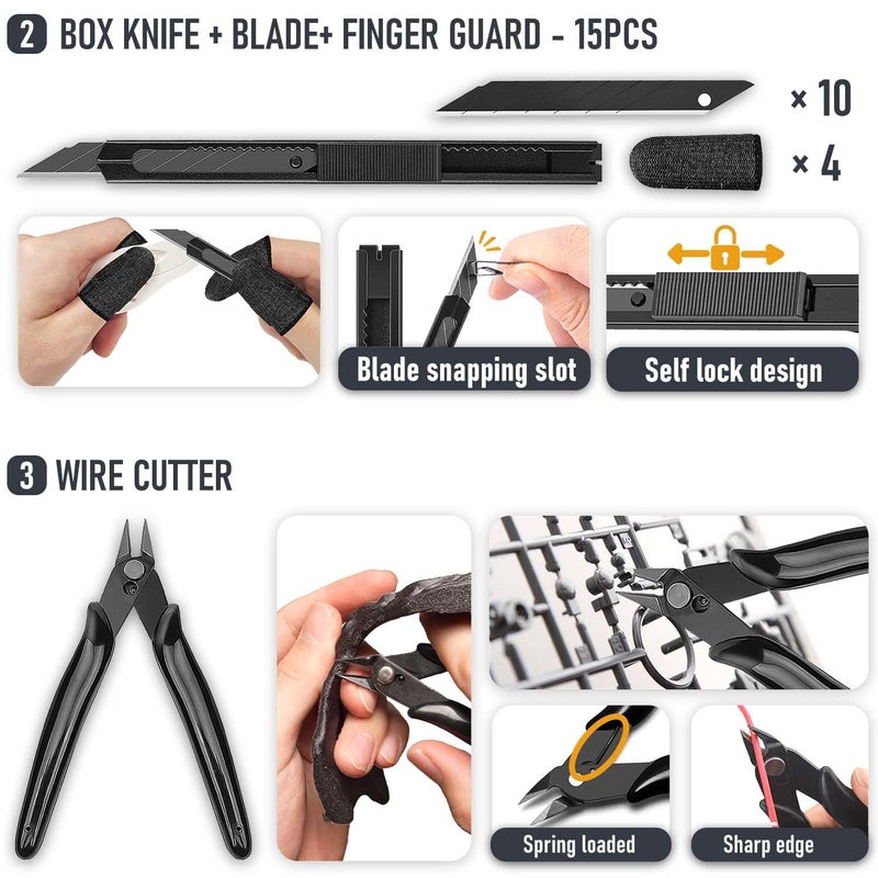 QeeaHuuo 3D Printer Tools Kit, Quality 3D Printing Tool Kit for Model Finishing/Deburring/Drilling, 3D Printer Accessories for All FDM/SLA Printers Removing Support, Cutting Filament, Cleaning Nozzle - Image 3
