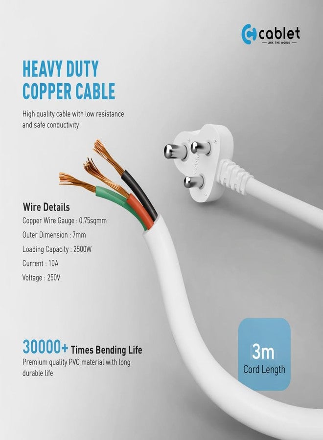 Cablet Extension Board 3 Meter Cable, 2500W 10A, 4 Universal Multi Plug Socket, 4 Individual Switches, 3 Mtr Heavy Duty Cord, LED Indicator, Power Strip for Home & Office Use - Image 5