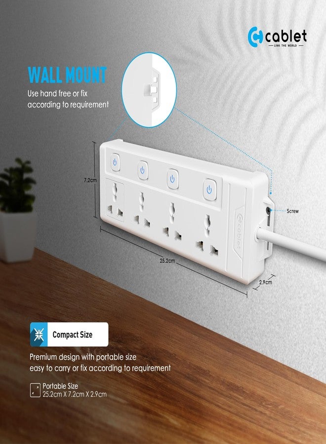Cablet Extension Board 3 Meter Cable, 2500W 10A, 4 Universal Multi Plug Socket, 4 Individual Switches, 3 Mtr Heavy Duty Cord, LED Indicator, Power Strip for Home & Office Use - Image 4