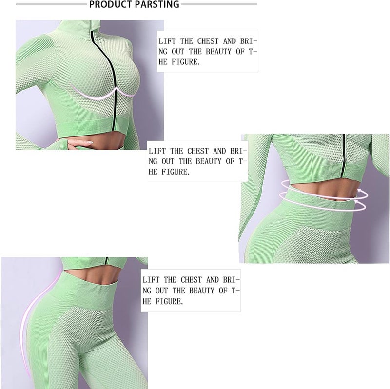Veriliss 3pcs Seamless Outfit Workout Sets Gym for Women, Fitness Sports School Running Clothes Yoga Sportswear - Image 4