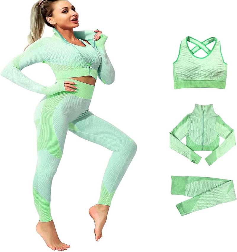 Veriliss 3pcs Seamless Outfit Workout Sets Gym for Women, Fitness Sports School Running Clothes Yoga Sportswear - Image 1