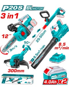 TOTAL Total Cordless 3 PCS Combo Kit 20V – Chainsaw, Grass Trimmer & Blower with 2 Batteries & Charger for Outdoor Yard Work & Construction  - Image 1