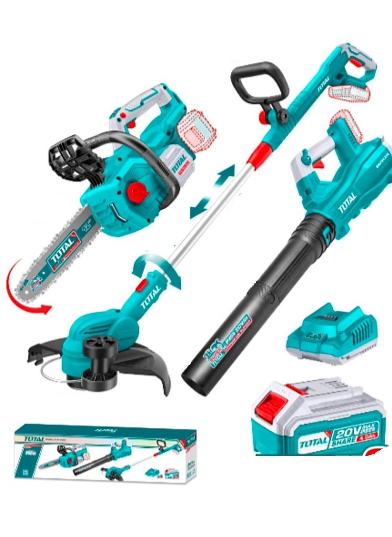 TOTAL Total Cordless 3 PCS Combo Kit 20V – Chainsaw, Grass Trimmer & Blower with 2 Batteries & Charger for Outdoor Yard Work & Construction  - Image 2